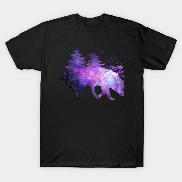 The Wolf And The Night - Space T-Shirt by MythicalWorld